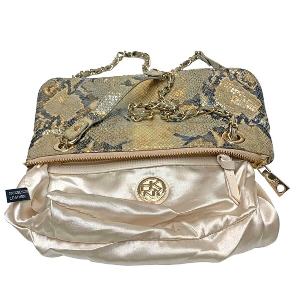 DKNY Metallic Python Print  Leather Convertible Shoulder‎ to Crossbody Bag - Picture 10 of 14